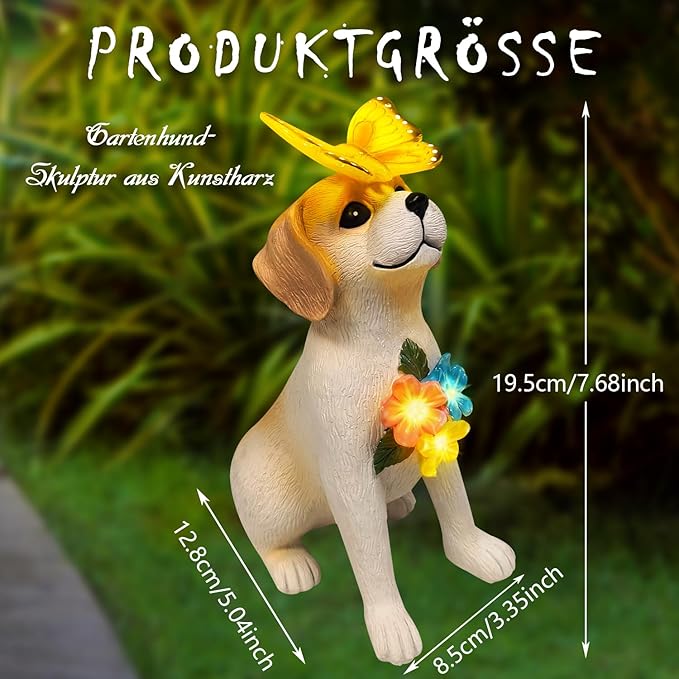 Solar Dog Garden Statues Decor, Outdoor Fairy Dogs Figurines Accessories Decorations with LED Lights Home Patio Balcony Yard Lawn Ornaments, Unique Thanksgiving for Women Dad Friends