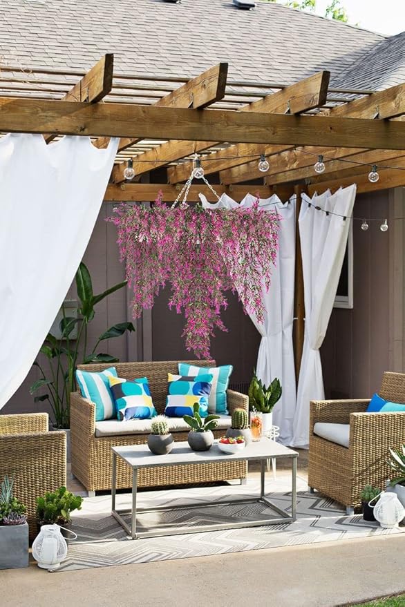 RECUTMS Artificial Flowers Hanging Plant, Faux Outdoor Vines Plants UV Resistant Backdrop Decor Hanging Flowers for Garden Porch Window Patio Hanging Planter Home Party Wedding Decor (Fuchsia)