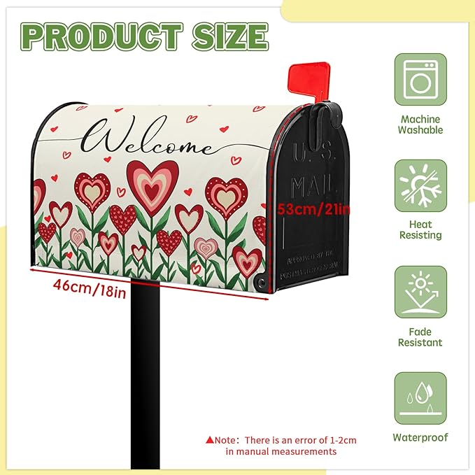 Valentines Day Mailbox Cover Floral Magnetic Standard Size 21x18 Inch Heart Post Letter Box Cover Home Farmhouse Garden Outdoor Decor