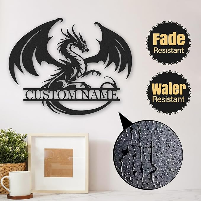 Personalized Evil Dragon Metal Sign, Dragon Wall Decor, Custom Last Name Sign for Home, Metal Signs Customized, Rustic Wall Art for Bedroom Man Cave Bar, Customized Home Decor Gifts