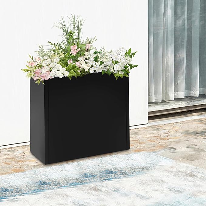 Metallic Heavy Outdoor/Indoor Planter Box, Seamless Large Metal Planter for Tall Trees, Plants, Flowers, No Assembly Required (Black, 24 * 10 * 24 inch)