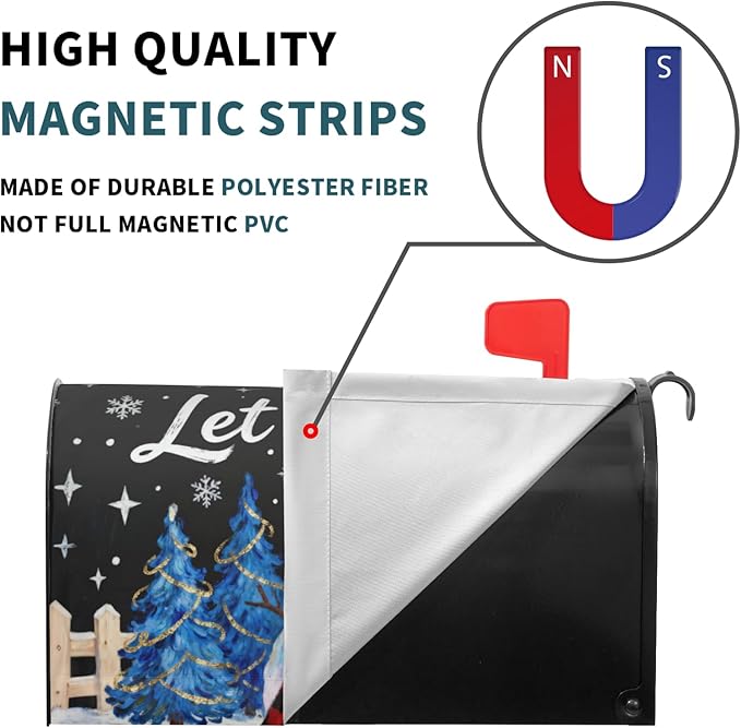 Christmas Snowman Mailbox Covers Magnetic Standard Size Black Blue Xmas Tree Snowflake Cardinal Holiday Outdoor Decorative Letter Box Cases for Home Garden Outside Decor, 21x18 Inch