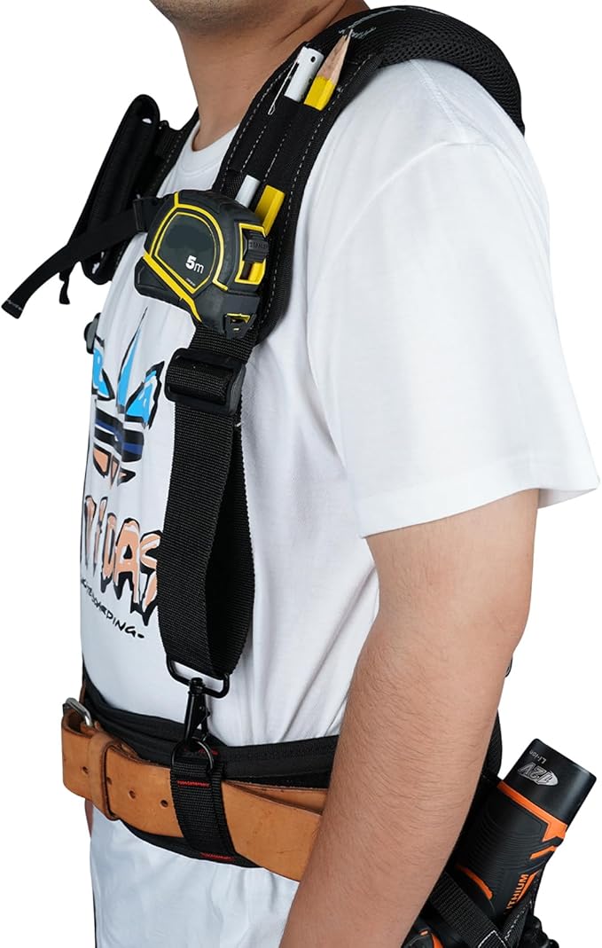 MELOTOUGH Work Belt Suspender Tool Belt Suspenders Bag Suspenders for Men Heavy Duty with Gel Shoulder Pad Detachable Phone Holder for Construction/Electrician/Contractor/Carpenter