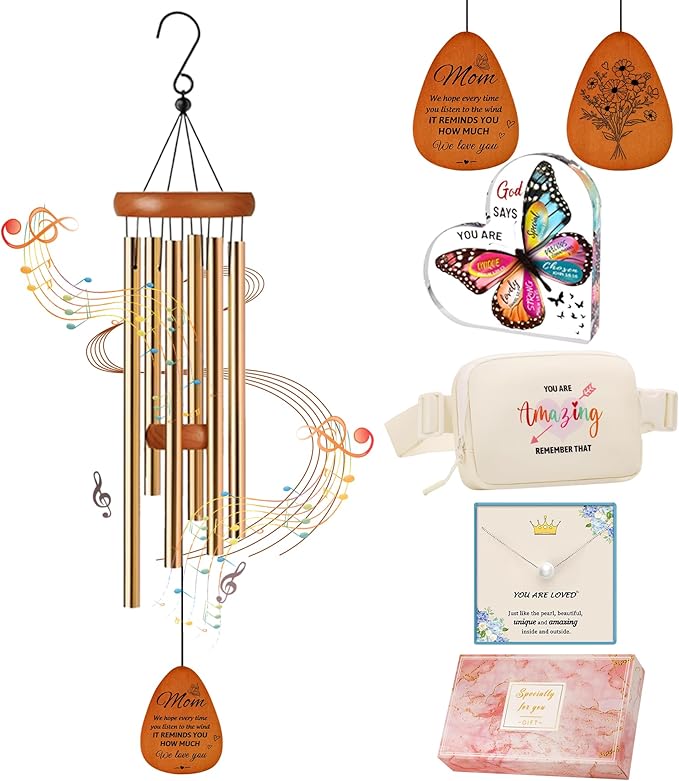 Christmas Basket Gifts for Mom from Daughter, Gift Baskets for Women Mom Gifts Butterfly Wind Chimes, Birthday Easter Basket Thank You Gift