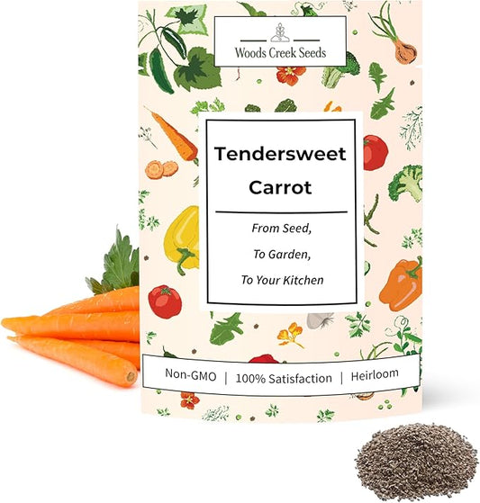 Woods Creek Seeds: Tendersweet Carrot Seeds for Planting - Over 2,900 Heirloom Carrot Seed Pack - Non-GMO Carrots Seeds for Planting Outdoors or Indoors - Beginner Friendly Vegetable Gardening