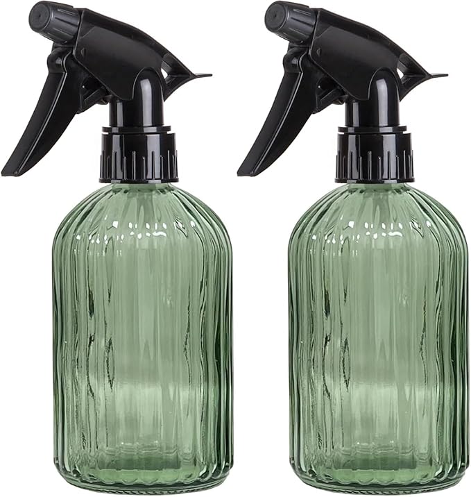 Refillable Glass Spray Bottle for Plants,Green Watering Can,13.5oz Water Spray Bottle with Adjustable Nozzle,Plant Mister Spray Bottles for Indoor Plants, Cleaning, Hair Care, Pets Care(2pcs)(Green)