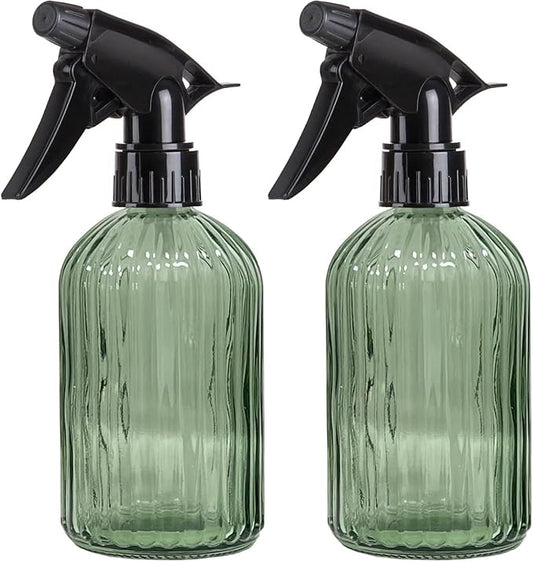 Refillable Glass Spray Bottle for Plants,Green Watering Can,13.5oz Water Spray Bottle with Adjustable Nozzle,Plant Mister Spray Bottles for Indoor Plants, Cleaning, Hair Care, Pets Care(2pcs)(Green)