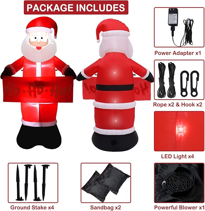 Buheco Christmas Inflatables Outdoor Decorations, 7FT Tall Inflatable Santa Claus Giant Blow Up Xmas Yard Decor with LED Lights for Indoor Holiday Vacation Party Outside Lawn Garden