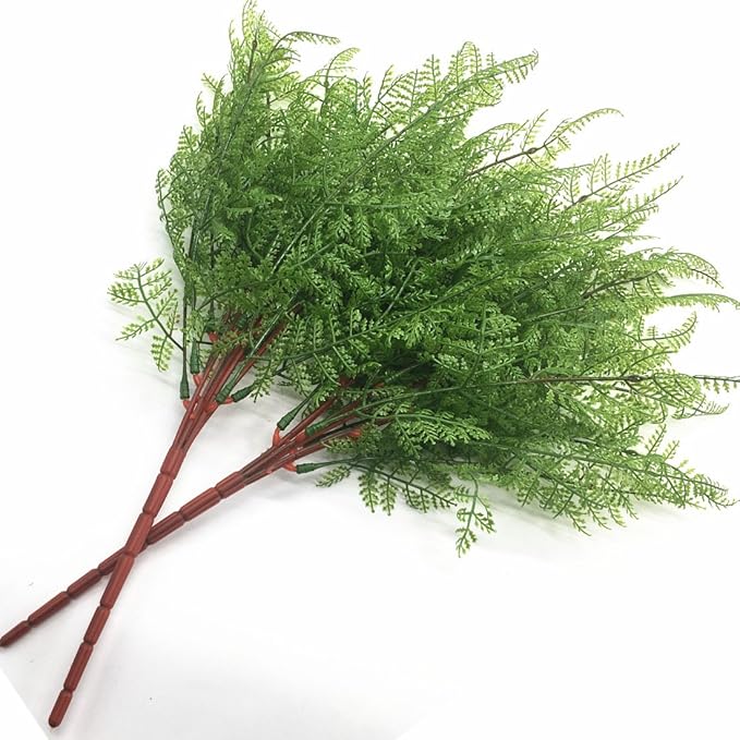 CATTREE Artificial Shrubs Bushes, Plastic Fern Leaves Persian Grass Fake Plants Wedding Indoor Outdoor Home Garden Verandah Kitchen Office Table Centerpieces Arrangements Christmas Decoration 2 pcs