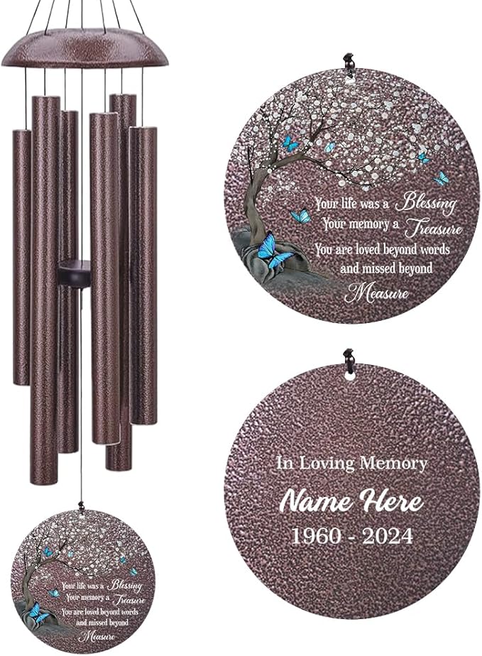 Personalized Wind Chimes, Butterfly Sympathy Wind Chime, in Loving Memory for Loss of Loved Dad/Mom, Metal Large Memorial Gifts, 36inch/45inch Deep Tone Wind Chime (Produced in USA)