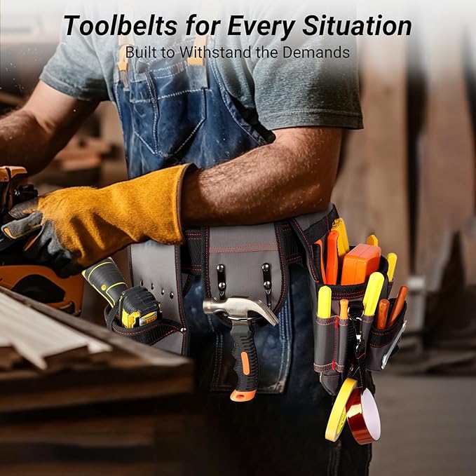 Tool Belt Magnetic for Men with 17 Pocket, 32"-46" Adjustable Heavy Duty Waist Tool Belts with Drill Holster and Hard Board Tool Pouch, Toolbelt for Electrician, Carpenter, Worker, Dad Gift