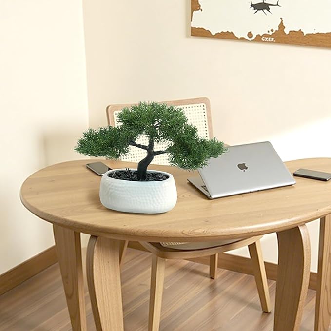 Artificial Bonsai Tree for Office, Faux Bonsai Juniper Small Artificial Plants for Home Entryway Decor Living Room Apartment Bookstore Cafe Desk, Fake Bonsai with Ceramic Pot (13.5 x9.5 in)