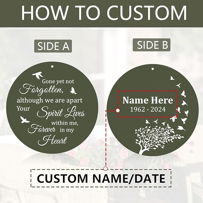 Sympathy Wind Chime Personalized, 36inch Memorial Gifts Wind Chimes in Loving Memory, Loss of Loved Mom/Dad, Sympathy Gifts Wind Chimes for Funeral Outside Decor (Produced in USA)
