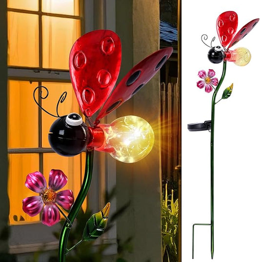 Decorative Solar Lights Outdoor Solar Ladybug Stake Lights Metal Decorative Garden Lights Outdoor Waterproof Stakes for Pathway Yard Lawn Decoration Mothers Day Mom Gifts