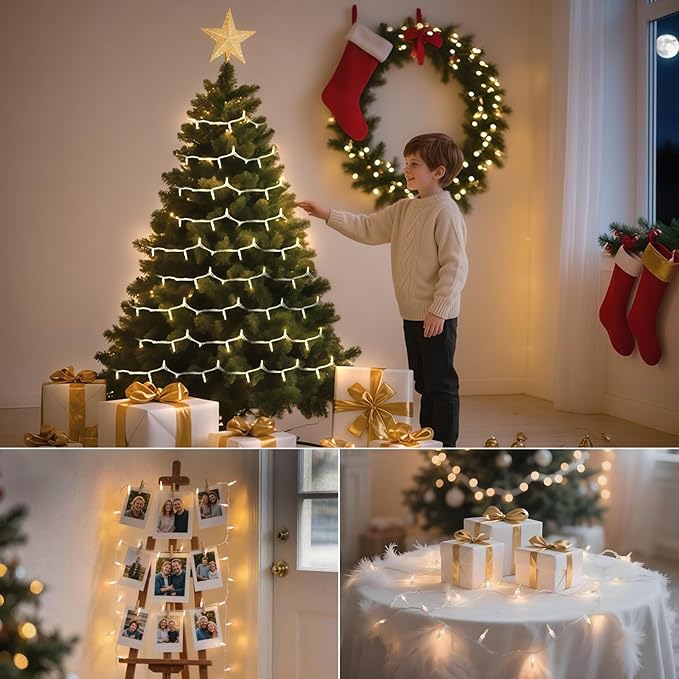 Clear Christmas Lights- 100 Count Mini Incandescent String Lights with White Wire, UL Listed Indoor Connectable White Lights for Wedding, Curtain, Party & Holiday Décor