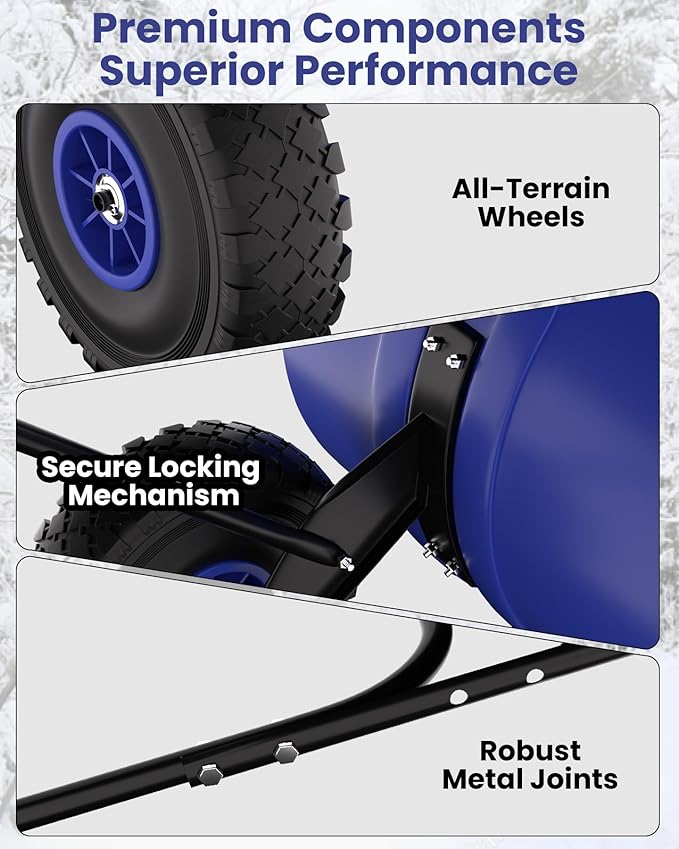 Snow Pusher with Wheels for Driveway, 36" Wide Heavy Duty Steel Blade, 2-Position Height Adjustment & 60° Tilt Handle, Ergonomic Push Snow Shovel with Ground Protection for Effortless Snow Removal