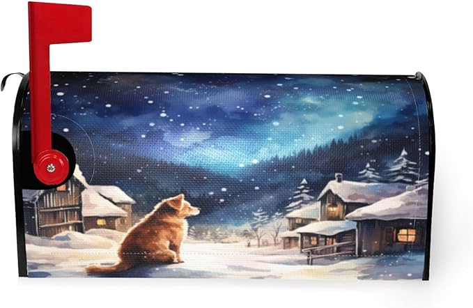 DADABULIU Mailbox Covers Winter Dog Christmas Snow Winter Dog Christmas Snow Magnetic Letter Post Box Cover Standard Size 21 x 18 Inch Garden Yard Home Decorative