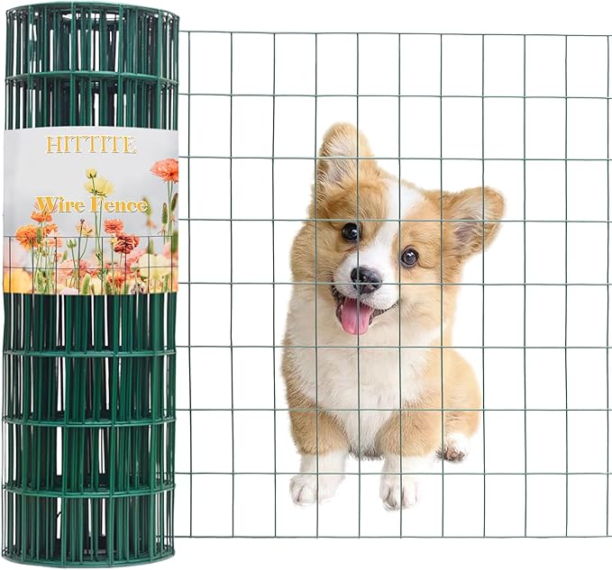 Green PVC Coated Welded Wire Fencing, 72in High x 50ft Long, 2 inch x 4 inch 14GA 2/3/4/5/6 Ft Tall Welded Wire Fence Rolls, Green Metal Garden Fence Wire Roll Garden Fencing for Yard