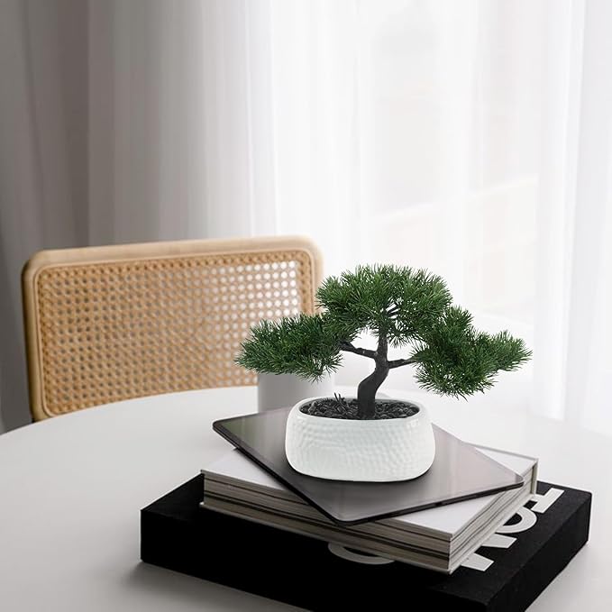 Artificial Bonsai Tree for Office, Faux Bonsai Juniper Small Artificial Plants for Home Entryway Decor Living Room Apartment Bookstore Cafe Desk, Fake Bonsai with Ceramic Pot (13.5 x9.5 in)
