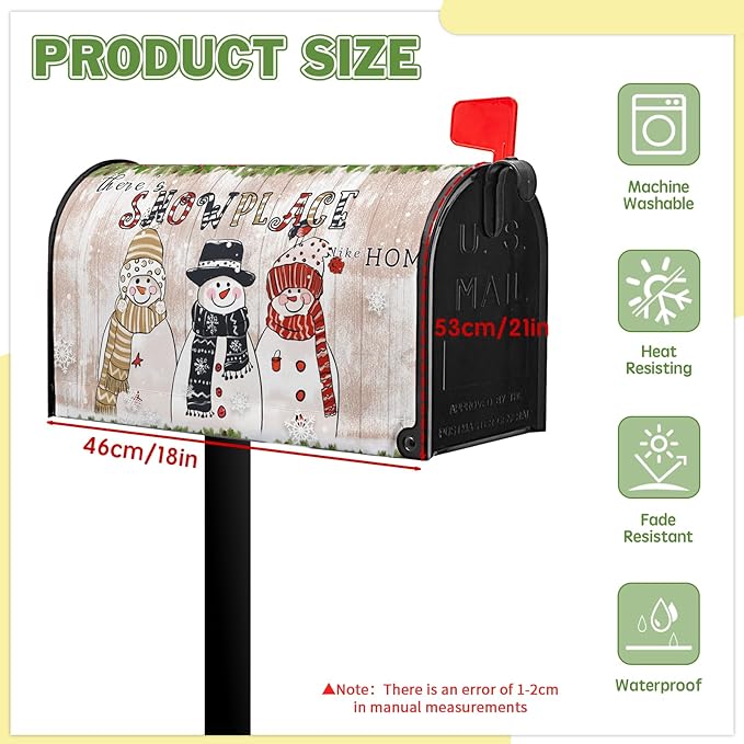 There’s Snow Place Magnetic Mailbox Cover Winter Snowman Mailbox Covers Standard Size 21x18 inch Snowflake Post Letter Box Cover Home Decor Outdoor Yard Decoration for Garden