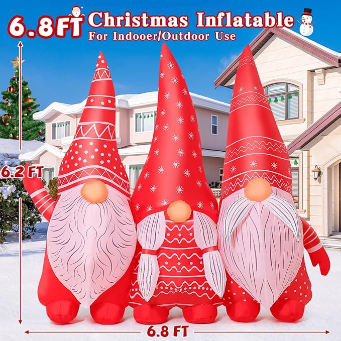 GOOSH 6.8 FT Long Christmas Inflatables Gnomes Outdoor Decoration, Xmas Blow Up Yard Decor, Built-in LED Lights for Holiday Party Outdoor Indoor Lawn Garden
