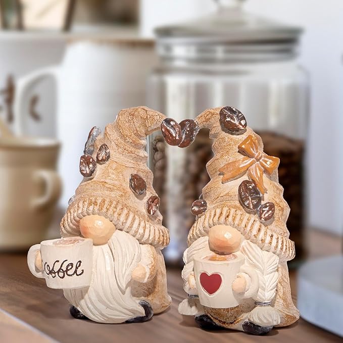 Hodao Coffee Gnomes Figurine, A Dreamy Decoration for Caffeine Lovers Exquisite Coffee Bean Hat & Warm Handcrafted Details Perfect for Bar, Home Decor, and Gift Choice