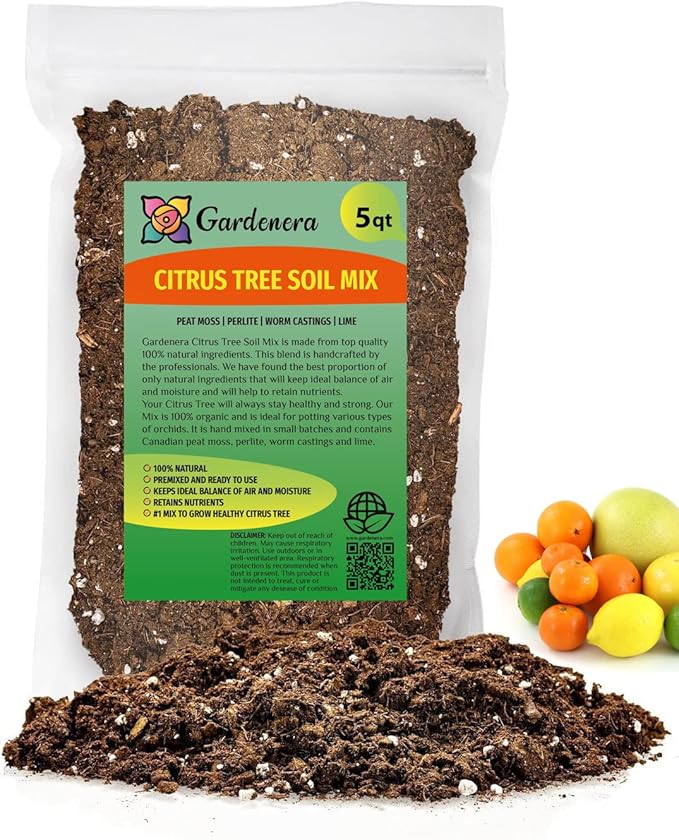 GARDENERA Citrus Tree Potting Soil Mix, Special Blend for Indoor Oranges, Lemons, Limes and More - (5 Quart Bag)