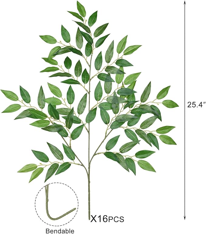 DearHouse 26inch Italian Ruscus Greenery Stems,Artificial Green Leaf Garland Vines Hanging Spray for DIY Wedding Arch Bouquet Filler Table Centerpieces Home Decor (16, Matte Green)