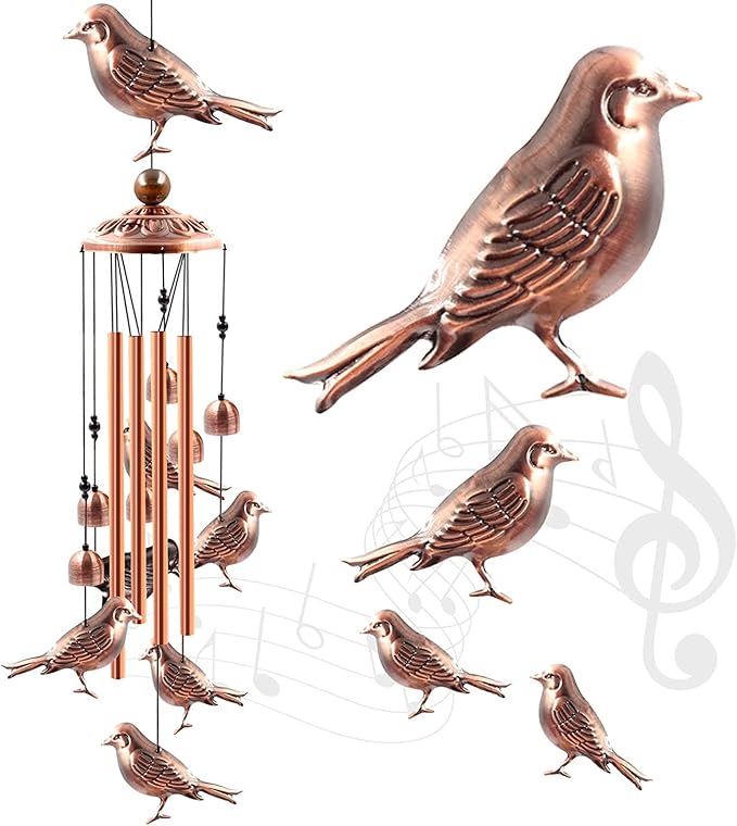 Bird Wind Chimes for Outside,33 inch Length Memorial Sparrow Wind Chime with 4 Large Aluminum Tubes & S Hook,Indoor Outdoor Decor Hanging Wind Catcher Bell for Home,Garden,Patio,Backyard,Porch