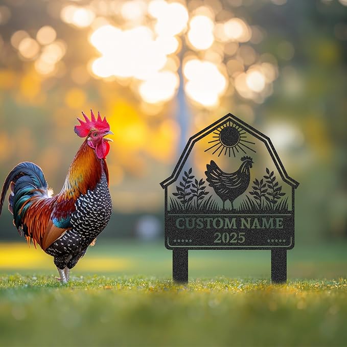 Personalized Metal Chicken Coop Sign, Custom Name Chicken Coop Signs for Outside, Decorative Garden Stakes, Metal Yard Art, Backyard Farmhouse Decor, Chicken Gifts for Women Man Color10