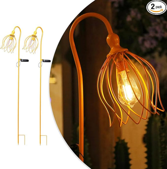 Solar Lights Outdoor Decorative Solar Wire Metal Flower Yard Stake Decorative Path Light for Walkway Pathway Lawn Patio Yard Decorations Yellow 2 Pack