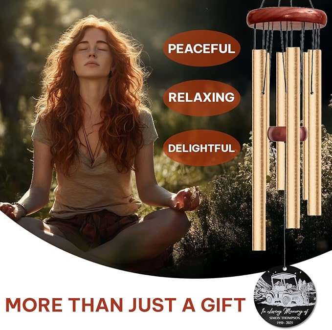 Personalized Golf Cart Memorial Wind Chime – “in Loving Memory” Custom Engraved Name & Years – Golf Lover Sympathy Gift – Outdoor Remembrance Windchime for Loss of Loved One – Memorial Garden Décor