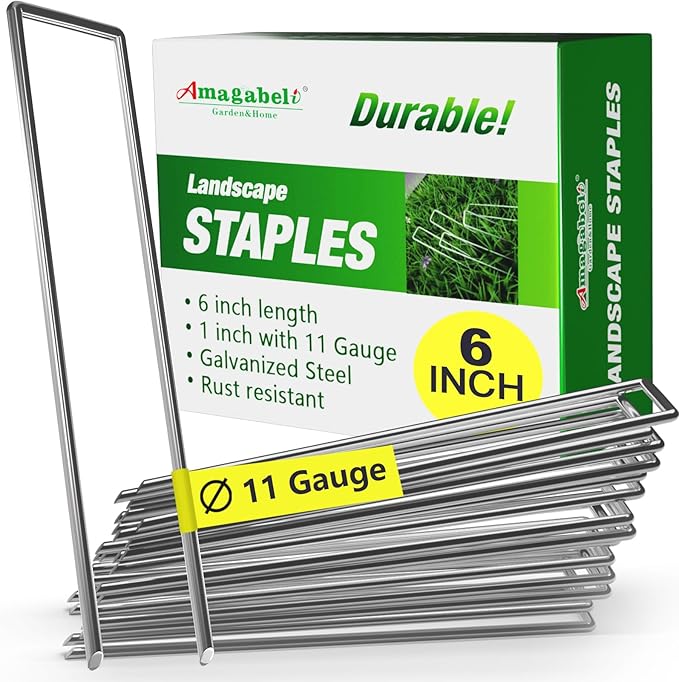 AMAGABELI GARDEN & HOME 6 Inch 500 Pack Galvanized Landscape Staples 11 Gauge Anti-Rust Heavy Duty Garden Staples Plant Cover Stakes U-Shaped Sod Pins Ground Fence Stakes for Weed Barrier Fabric