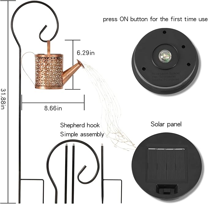 Solar Watering Can with Lights, Small Outdoor Lanterns Hanging Waterproof Garden Decor, Retro Metal Kettle Solar Light for Table Patio Yard Pathway Walkway (with Install String Light)