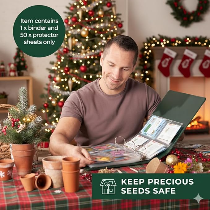 Seed Storage Organizer Binder - Seed Packet Organizer with 50 Pack Sheet Protectors that stores 200 Seed Envelopes. Seed Storage Binder delivering complete Seed Saving Kit for every Garden Lover.