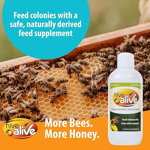 HIVE ALIVE Bee Food Supplement - Honey Bee Liquid Concentrate Feed Enhancer - Beekeeping Fall Spring Feeding – Lowers Winter Mortality, Boosts Gut Health, Colony Size (500 ml, 50 Hives)