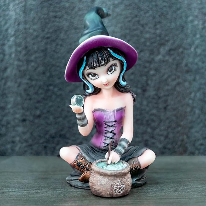 Purple Witch Resin Statue - Holding Magic Crystal Ball Home Decoration Halloween/Christmas Magician Theme Collectibles Mysterious Divination Gifts