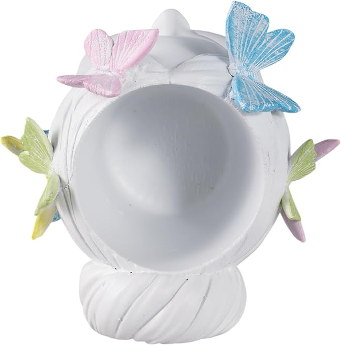 Planter and Flower Pot for Home Decor – Whimsical Plant Pot for Indoor or Outdoor Use with Butterfly and Face Sculpture – Modern Indoor Plant Stand Ideal for Garden and Patio Accent – 11" White