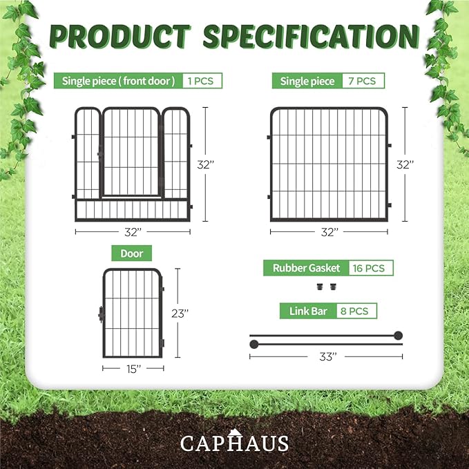 CAPHAUS Decorative Garden Fence, 32 Inch x 21 FT Heavy Duty Iron Fencing Landscape Patio Flower Bed Animal Barrier Border Edging Section, Panel Decor, Folding Wire Fence for Yard for Dog Outdoor