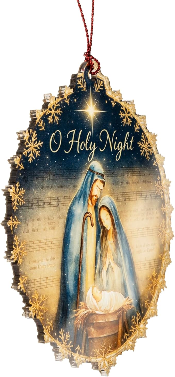 Nativity Ornament – O Holy Night – Christian Christmas Decor – Holy Family Card – Religious Gift – Christmas Holiday – Suncatcher Effect Stained Glass Window Hanging – Car Hanging