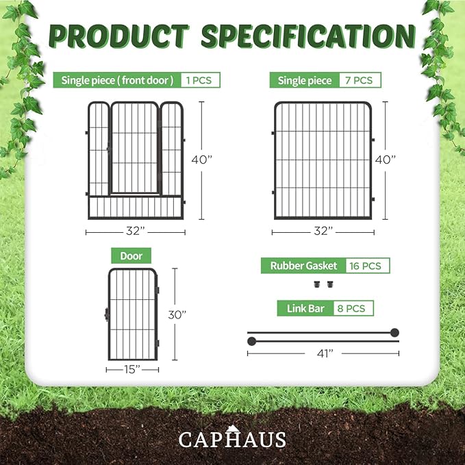 CAPHAUS Decorative Garden Fence, 40 Inch x 21 FT Heavy Duty Iron Fencing Landscape Patio Flower Bed Animal Barrier Border Edging Section, Panel Decor, Folding Wire Fence for Yard for Dog Outdoor