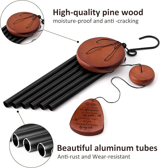 Memorial Gifts for Loss of Wife,Memorial Wind Chimes 25'', Loss of Wife Sympathy Gifts, Home Decor Outdoor Garden, Soothing Melodic Tones with Mute Option