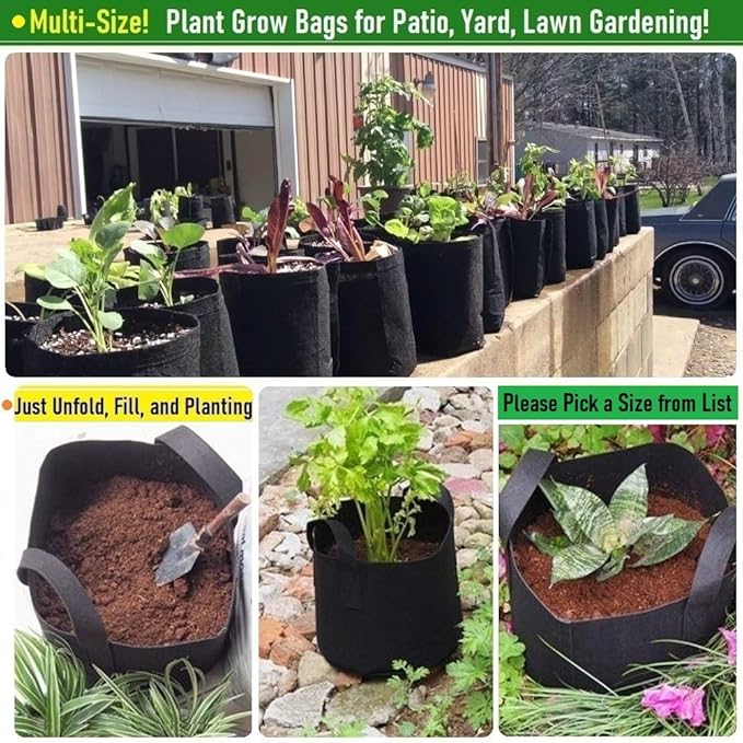 5-Pack 10 Gallon Thickened Plant Grow Bags (16x12 inch) Garden Bag Fabric Plant Pots for Tomato,Potato Planters,Herbs Veggies Planter Bag,Garden Pot,Flower Pot,Barrel Planter,Plant Container W/ Gloves