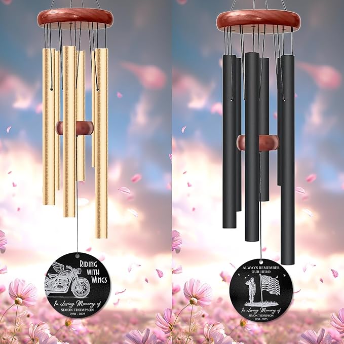 Personalized Military Memorial Wind Chime – “Always Remember Our Hero” Custom Soldier & Flag Design – Engraved Name & Years – Sympathy Gift for Veteran Families – Windchimes for Loss of Loved One