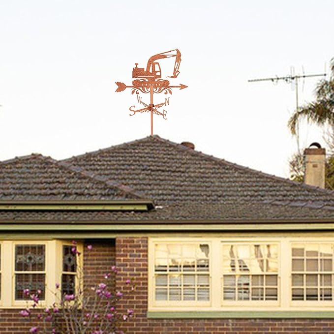 SUPERDANT Digger Weather Vane Engineering Vehicles Metal Weathervane Copper Windvanes Decorative Wind Direction Vanes Signs for Farmhouse Sheds Outdoor Garden Lawn Roof Paddock Decoration