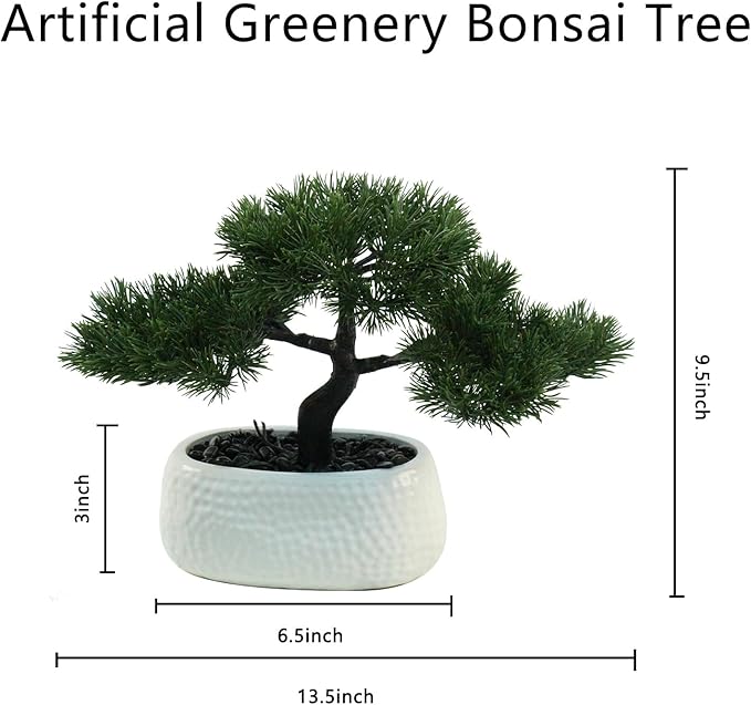 Artificial Bonsai Tree for Office, Faux Bonsai Juniper Small Artificial Plants for Home Entryway Decor Living Room Apartment Bookstore Cafe Desk, Fake Bonsai with Ceramic Pot (13.5 x9.5 in)
