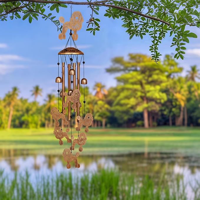 Poodle Wind Chimes for Outside, Metal Windchimes Outdoors, Poodle Gifts for Women/Men, Memorial/Birthday Gifts, Garden Decor for Outside, Patio or Yard, Durable Chimes for Outdoors