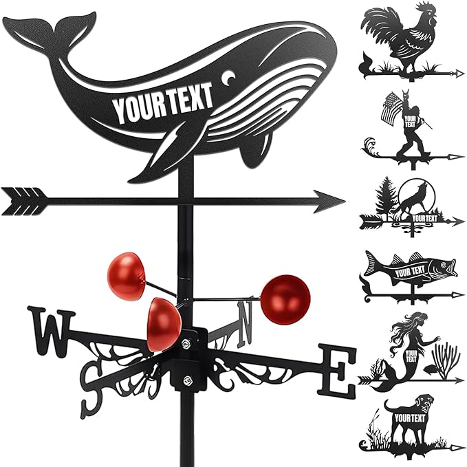 Custom Metal Weathervane Personalized Steel Wind Indicator with Name Outdoor Decor for Roof Garden Barn Patio-Whale
