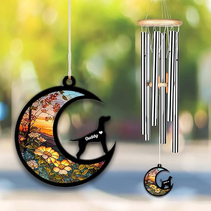 Vizsla Sun Catcher Wind Chime, Custom Sunflower Suncatcher Dog Memorial Wind Chime, Dog Loss Gift, Dog Sympathy Gift, Pet Loss Suncatcher, Outdoor Garden Decor
