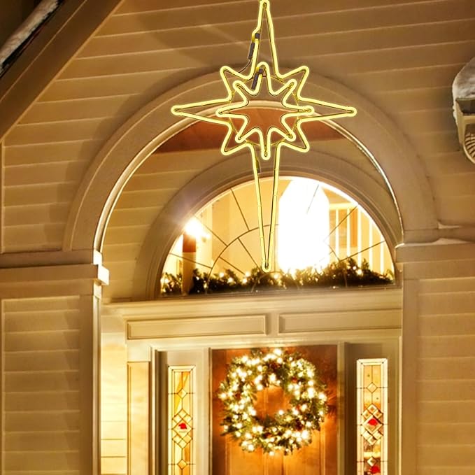 GLOWNOVA【Large 25"x16.5" 】 Large Star of Bethlehem Outdoor Lights, 408 LED Outdoor Christmas Decorations Star Light, LED Lights for Christmas Nativity Scene Outdoor Yard Porch, Warm White, CH7133